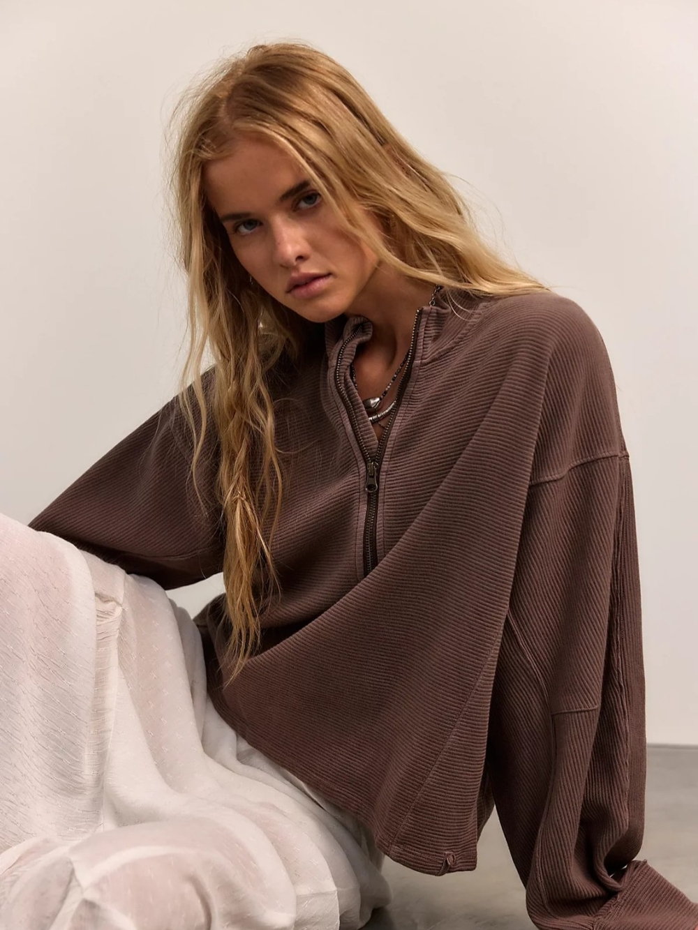 We The Free Celeste Quarter Zip In Mochachinno Size Medium NWT